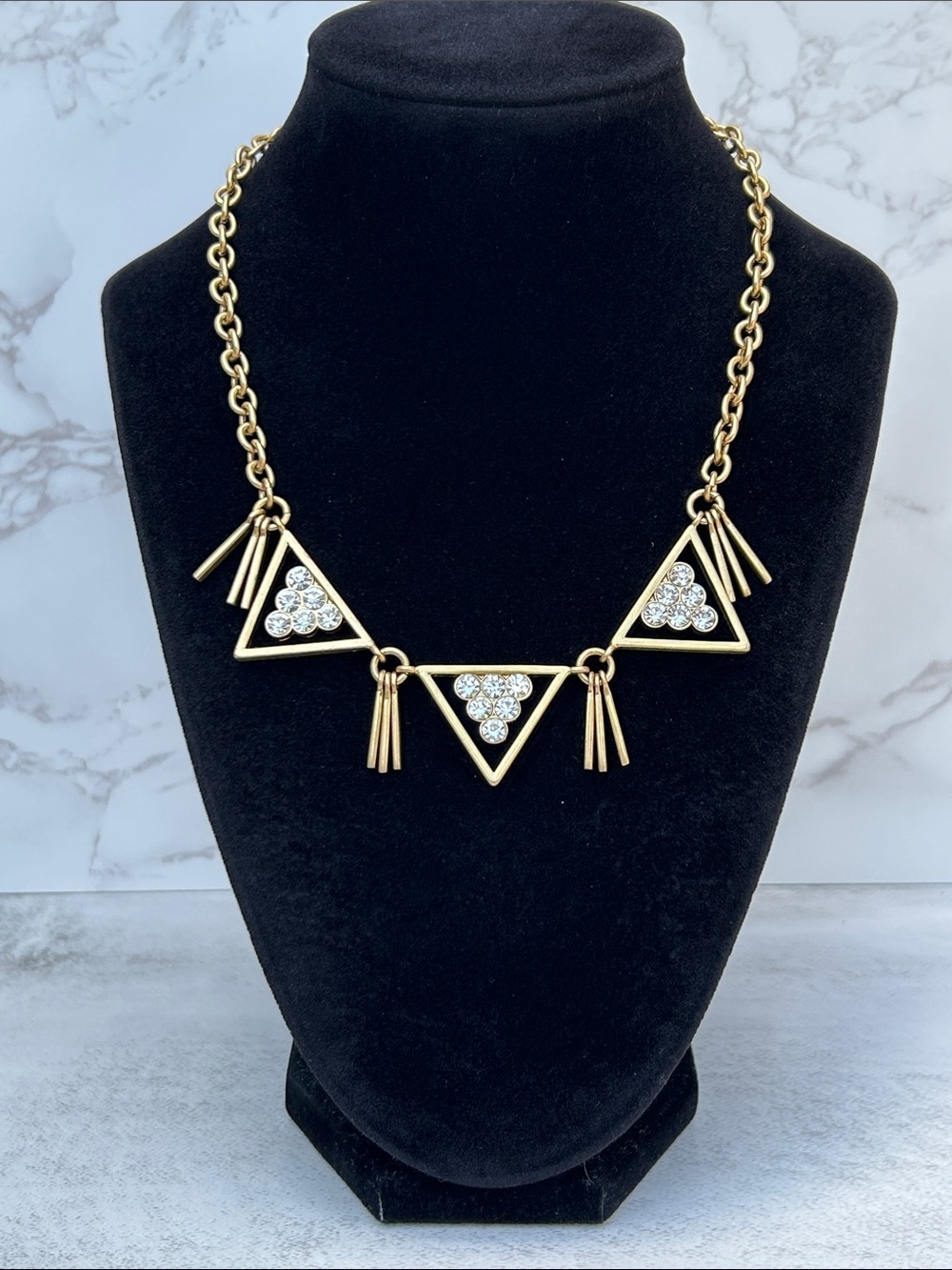 J. Crew Gold Triangle Crystal Fringe Necklace